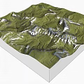Scenic Mountain Landscape With Snow Capped Peaks And Green Rolling Terrain