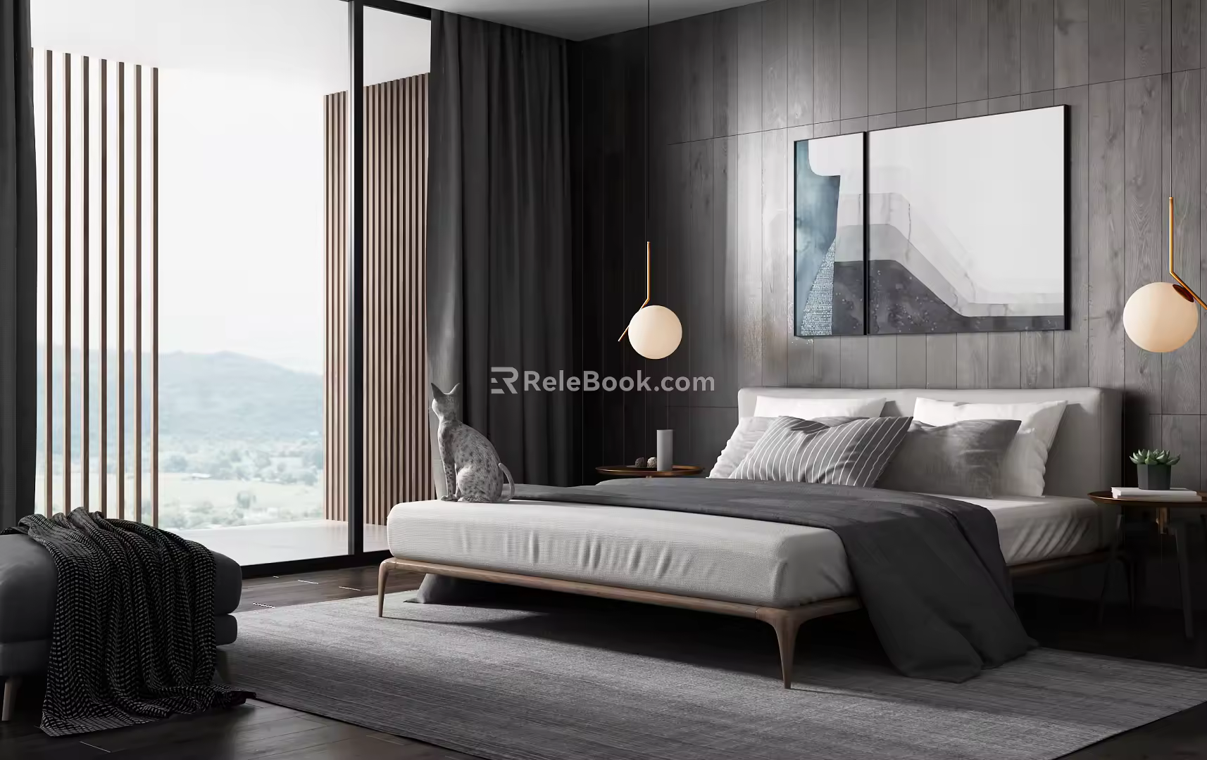 Modern background double bed 3d model