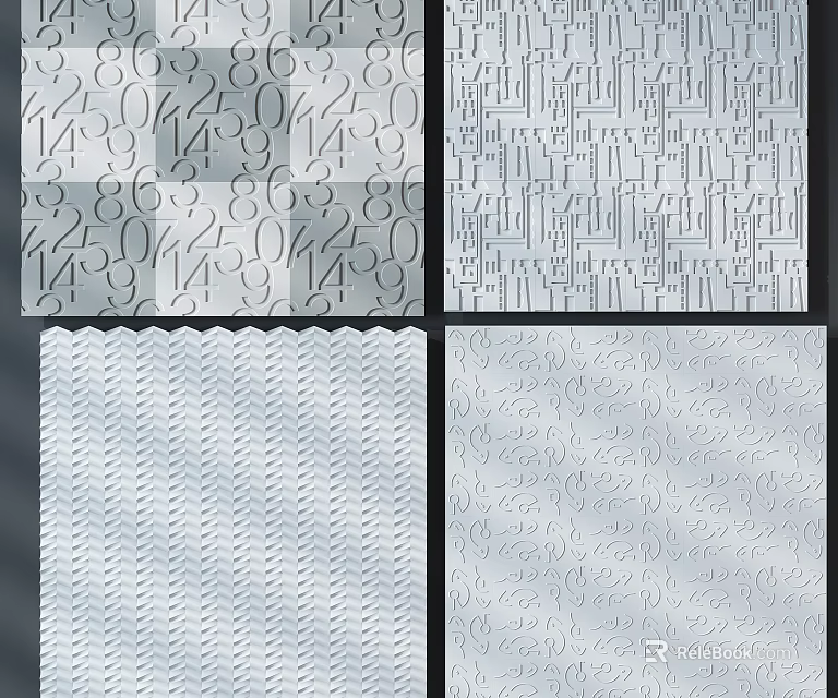 Decorative Wall with Various Textured Patterns Geometric Numeric Wavy Curved Designs 3d model