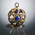 Metal Spherical Lantern With Intricate Woven Structure And Blue Light Inside 3d model