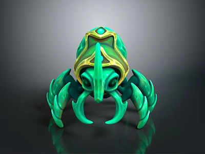 Game Fantasy Character With Green Carapace Yellow Edges Blue Gem And Multiple Claws 3d model