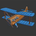 Biplane Passenger Plane Model With Orange Body Blue Wings And Details
