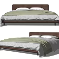 Modern Double Bed With Brown Headboard Green Blanket And White Sheets 3d model