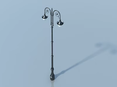 Vintage Black Metal Street Lamp With Double Light Heads And Ornate Design 3d model