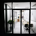 Modern Shopping Mall Cafe Store Interior With Gray Walls Wooden Bar Yellow Stools And Tables