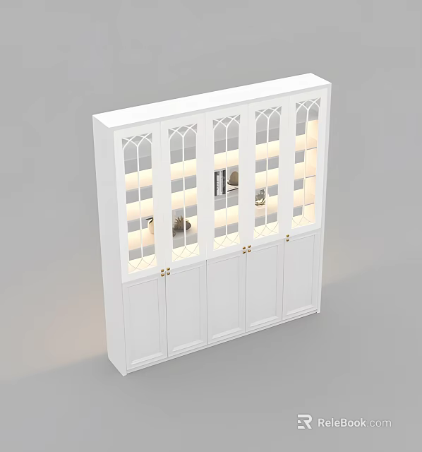 Modern White Display Cabinet With Glass Doors And LED Lighting Shelves 3d model 