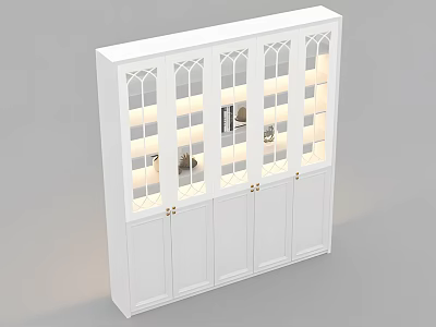 Modern White Display Cabinet With Glass Doors And LED Lighting Shelves 3d model