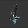Fox Standing On Floating Ice Island With Birch Trees And Falling Snowflakes