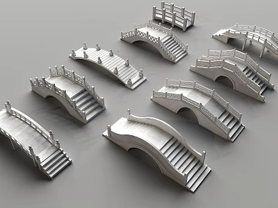 Various Designed Landscape Bridge Models With Arched And Flat Shapes And Steps 3d model