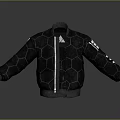 Stylish Dark Modern Jacket With Hexagonal Pattern Zipper And White Sleeve Details 3d model