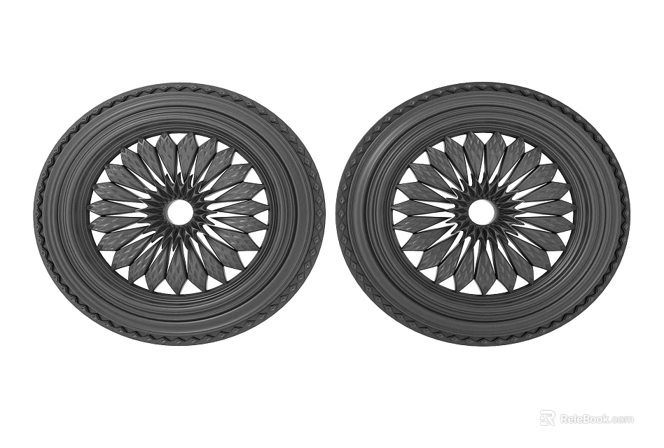 Two Black Circular Decorative Ceiling Light Panels with Intricate Floral Pattern for Home Interior 3d model 