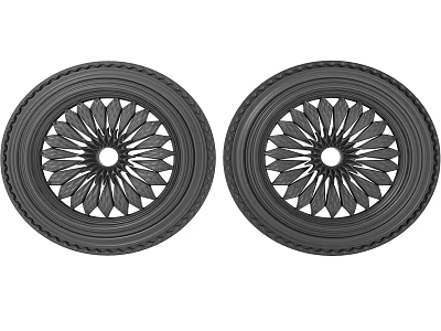 Two Black Circular Decorative Ceiling Light Panels with Intricate Floral Pattern for Home Interior 3d model