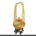 Golden Intricately Carved Decorative Ornament Set With Handle And Elegant Base