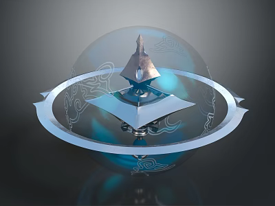 Transparent Sphere Featuring Pyramid Structure Circular Ring Decoration And Blue Glow Patterns 3d model