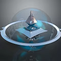 Transparent Sphere Featuring Pyramid Structure Circular Ring Decoration And Blue Glow Patterns 3d model