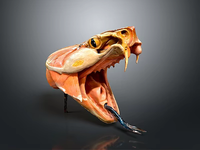 Snake Anatomical Model With Open Mouth Muscle Structure And Fangs 3d model