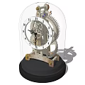 Vintage Mechanical Clock With Glass Dome White Dial Exposed Gears Black Base