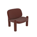 Red Fabric Leisure Chair With Rounded Backrest and Cylindrical Legs