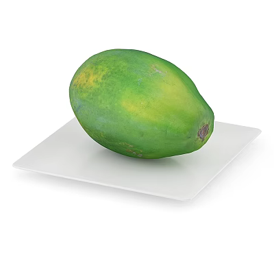 Fresh Green Papaya Placed On White Square Plate For Healthy Eating Option 3d model