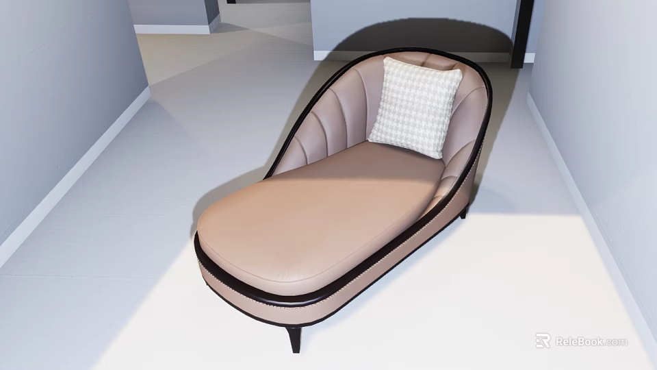 Modern Beige Leather Chaise Lounge With Curved Design And Plaid Cushion In Interior Space 3d model 