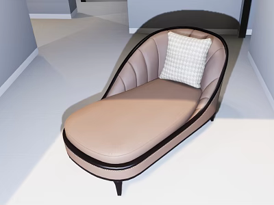 Modern Beige Leather Chaise Lounge With Curved Design And Plaid Cushion In Interior Space 3d model