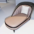 Modern Beige Leather Chaise Lounge With Curved Design And Plaid Cushion In Interior Space