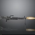 Metallic Gun Firing Flame Mounted On Stand With Gray Background And Reflective Surface