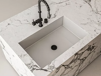 Modern Black Faucet With Flexible Spout On White Marble Countertop Sink 3d model