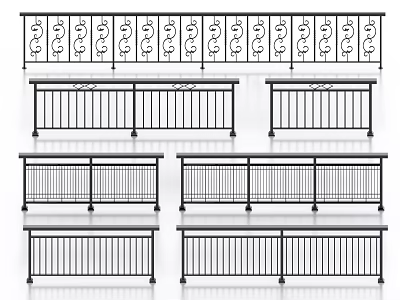 Different Styles of Decorative Metal Railings With Intricate Patterns And Structural Designs 3d model