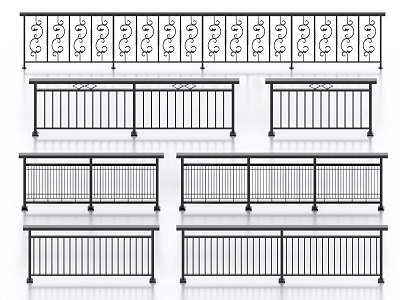 Railing Fence Guardrail Handrail Fence Iron Railing Fence Wooden Railing 3d model