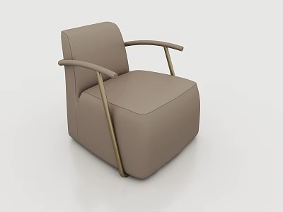 Light Brown Upholstered Accent Chair With Golden Metal Armrests Modern Design Comfortable Seating 3d model