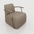 Light Brown Upholstered Accent Chair With Golden Metal Armrests Modern Design Comfortable Seating