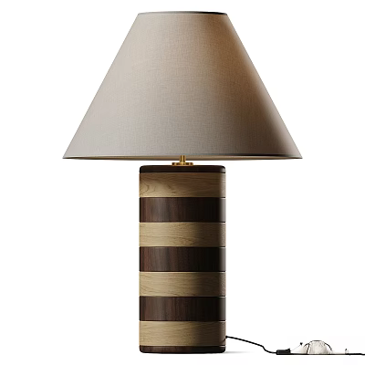 Modern Table Lamp With Wooden Striped Base And Neutral Fabric Shade For Home Decor 3d model