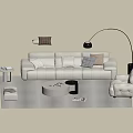 Beige Suede Sofa Set With Single Sofa Round Coffee Table Side Table And Decorative Pillows
