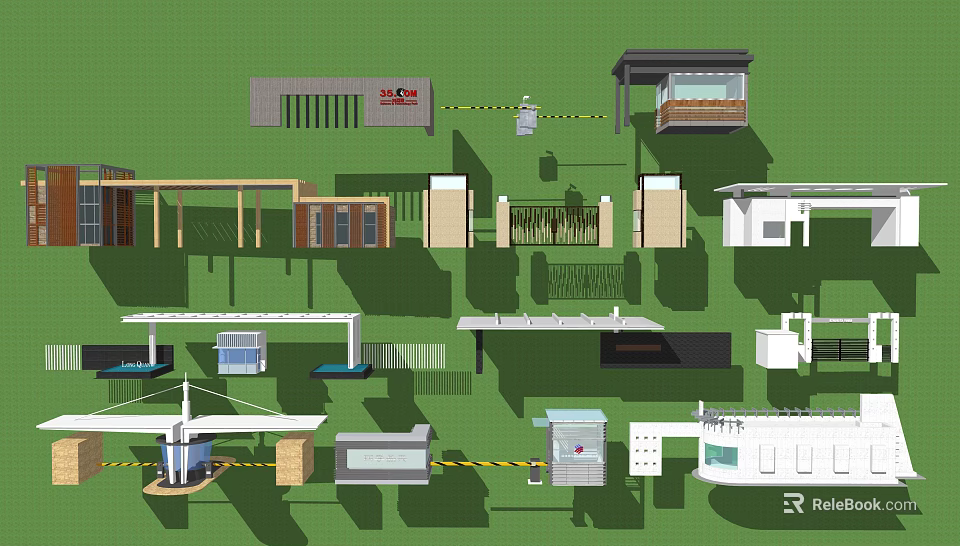 Modern Entrance Gate Designs With Railings Security Booth And Various Structures 3d model
