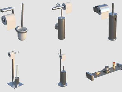 Modern Bathroom Accessories Including Toilet Brush Paper Holder And Shelf Set 3d model