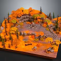 Vibrant Cartoon Scene With Autumn Trees Stone Paths Colorful Leaves And Wooden Benches