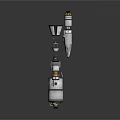 3D Rendered Mechanical Components Assorted Parts With Cylindrical Conical Shapes Vibrant Orange Accents