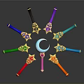 Colorful Decorative Magic Weapons With Star Moon Shaped Tops Arranged In Circle