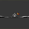 Man in Astronaut Suit Standing on Moon Surface with Yellow Black Flag