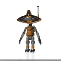 Orange And Gray Mechanical Robot With Hat Like Top Circular Eye And Antenna