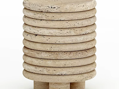 Beige Textured Stone Stool With Round Layered Design And Stable Base 3d model