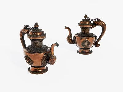Vintage Copper Ornament Decorative Set With Ornate Carved Design Two Pieces 3d model