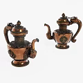 Vintage Copper Ornament Decorative Set With Ornate Carved Design Two Pieces