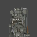 Industrial Engine With Multiple Cylinders Pipes Mechanical Structure And Metal Parts