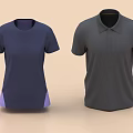 Dark Blue Short Sleeve T Shirt With Purple Hem And Dark Gray Collared Polo Shirt