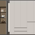Modern Wooden Light Beige Wardrobe With Storage Shelves Drawers And Decorative Items