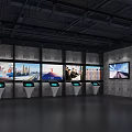 ENG FU Exhibition Hall Interior With Glass Display Counters And Wall Logos 3d model