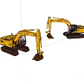 Two Yellow Crawler Excavator Models With Detailed Buckets On White Background 3d model