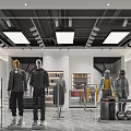 Modern Clothing Store With Stylish Mannequins Gray Black Yellow Apparel And Display Racks